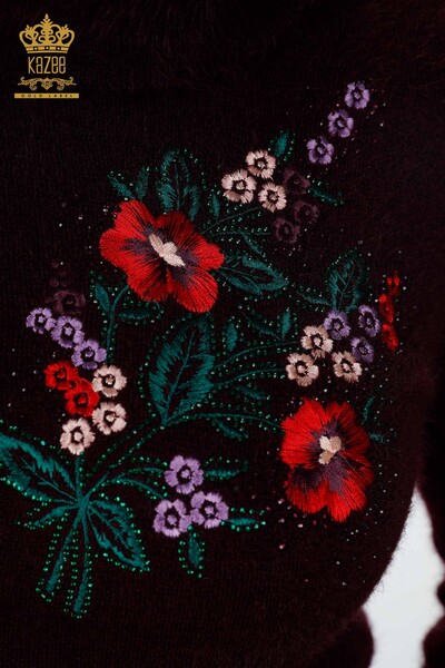 Comerț cu ridicata Tunica de angora pentru femei cu buzunare, detaliu de flori și mâneci brodate - 18870 | KAZEE - Thumbnail