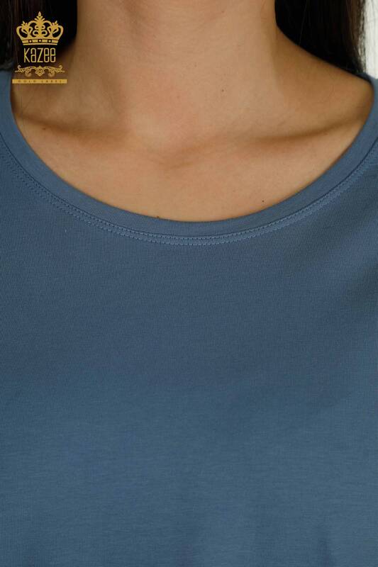 Bluză de damă cu ridicata cu umăr din tul cu detalii Indigo - 79553 | KAZEE