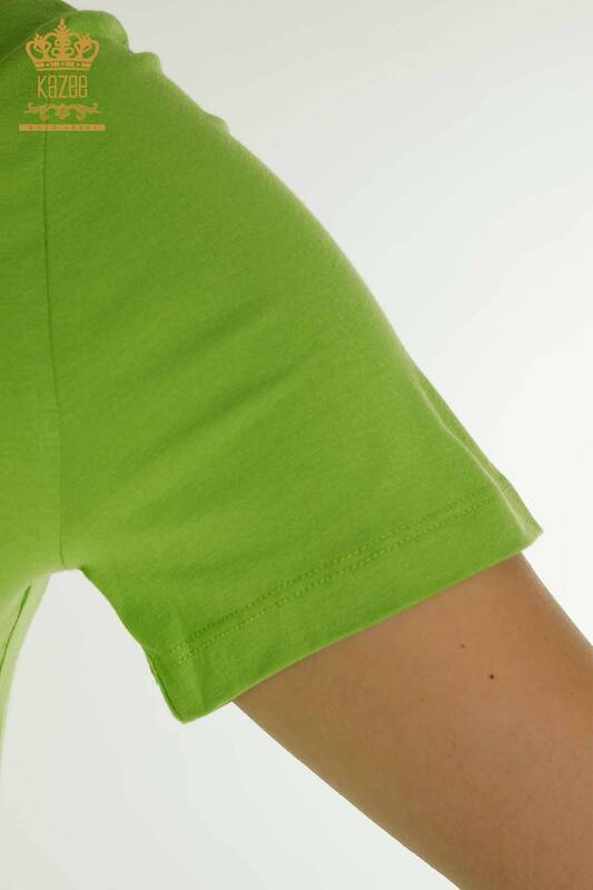 Bluză de damă cu ridicata verde fistic brodat cu piatră - 79362 | KAZEE