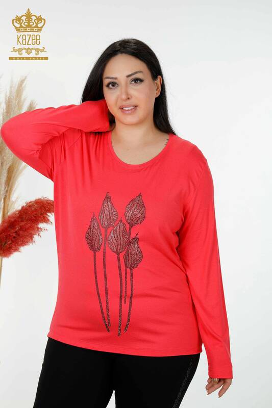 Bluză de damă cu ridicata Floare de rodie brodată cu piatră - 79041 | KAZEE
