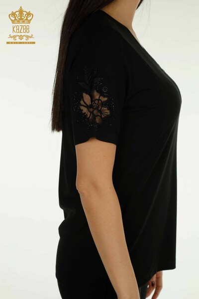 Bluză de damă cu ridicata - Brodat - Negru - 79883 | KAZEE - Thumbnail