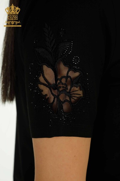 Bluză de damă cu ridicata - Brodat - Negru - 79883 | KAZEE - Thumbnail