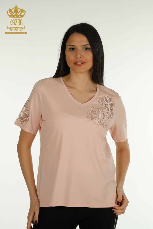 Bluză de damă cu ridicata cu pulbere brodata - 79883 | KAZEE