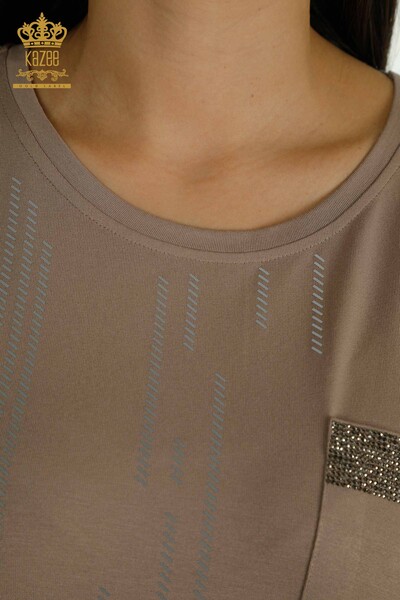 Bluză de damă cu ridicata buzunar nurcă detaliată - 79140 | KAZEE - Thumbnail