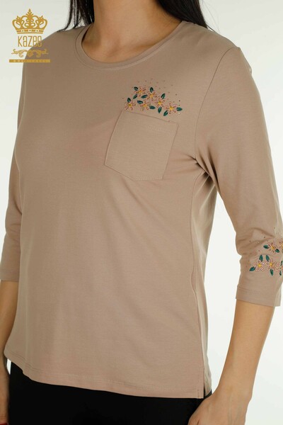Bluză de damă cu ridicata - Buzunar Detaliat - Pudra - 79477 | KAZEE - Thumbnail