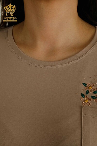 Bluză de damă cu ridicata - Buzunar Detaliat - Pudra - 79477 | KAZEE - Thumbnail