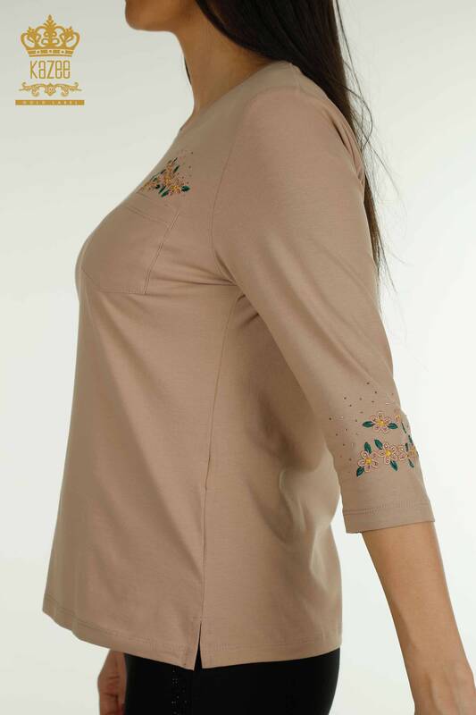Bluză de damă cu ridicata - Buzunar Detaliat - Pudra - 79477 | KAZEE
