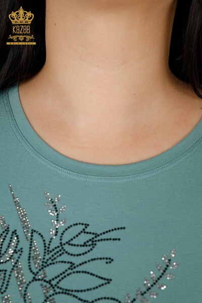 Bluză de damă cu ridicata Crystal Stone Brodat Mint - 78944 | KAZEE - Thumbnail