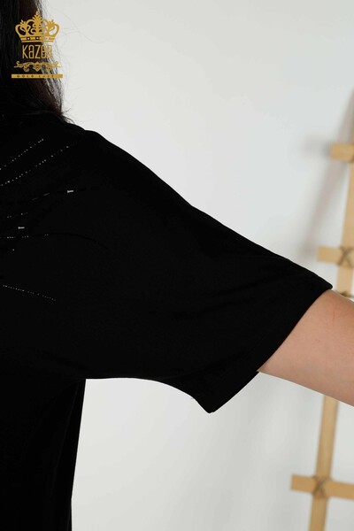 Bluză de damă cu ridicata cu piatră de cristal brodat negru - 79328 | KAZEE - Thumbnail