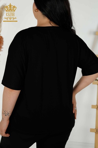 Bluză de damă cu ridicata cu piatră de cristal brodat negru - 79328 | KAZEE - Thumbnail