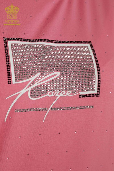 Bluza de dama cu ridicata cu piatra de cristal brodata roz - 79389 | KAZEE - Thumbnail