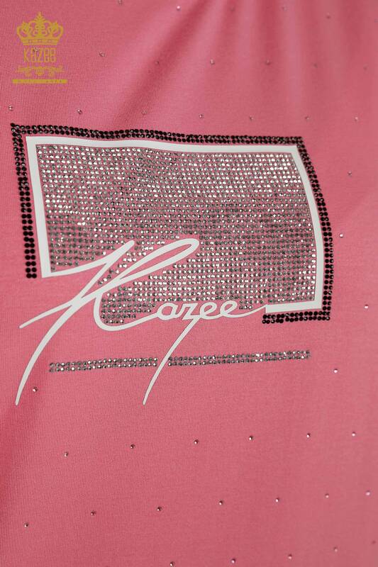 Bluza de dama cu ridicata cu piatra de cristal brodata roz - 79389 | KAZEE