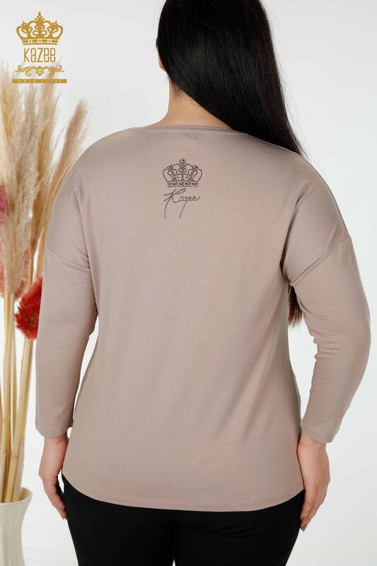 Bluză de damă cu ridicata Crystal Stone Brodat Mink - 77935 | KAZEE