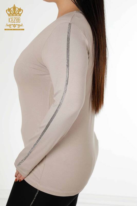 Bluză de damă cu ridicata Crystal Stone Brodat Mink - 79048 | KAZEE