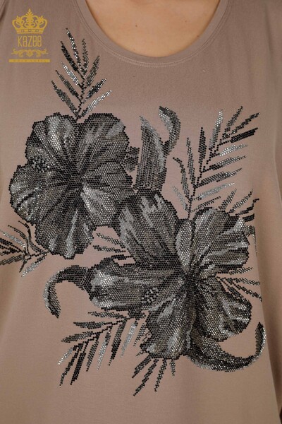 Bluză de damă cu ridicata detaliată pe umeri din nurcă - 79289 | KAZEE - Thumbnail