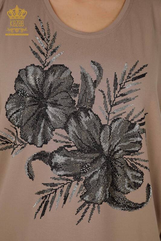 Bluză de damă cu ridicata detaliată pe umeri din nurcă - 79289 | KAZEE