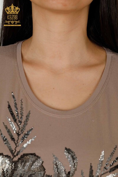 Bluză de damă cu ridicata detaliată pe umeri din nurcă - 79289 | KAZEE - Thumbnail