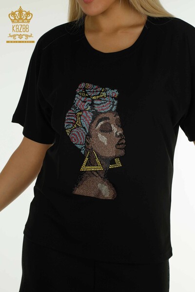 Bluză de damă cu ridicata - Figura de damă - Negru - 79571 | KAZEE - Thumbnail