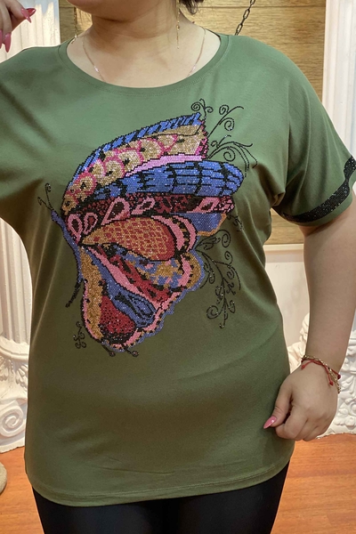 Bluză cu ridicata pentru femei cu design fluture și broderie cu pietre de cristal - 77384 | Kazee - Thumbnail