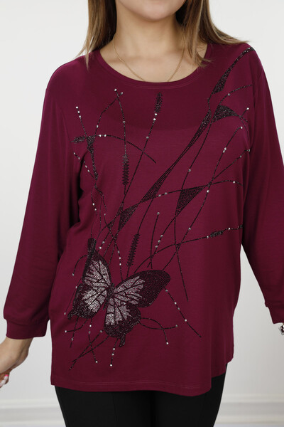 Bluză cu ridicata pentru femei Butterfly Stone Broderie Detaliu - 77912 | kazee - Thumbnail