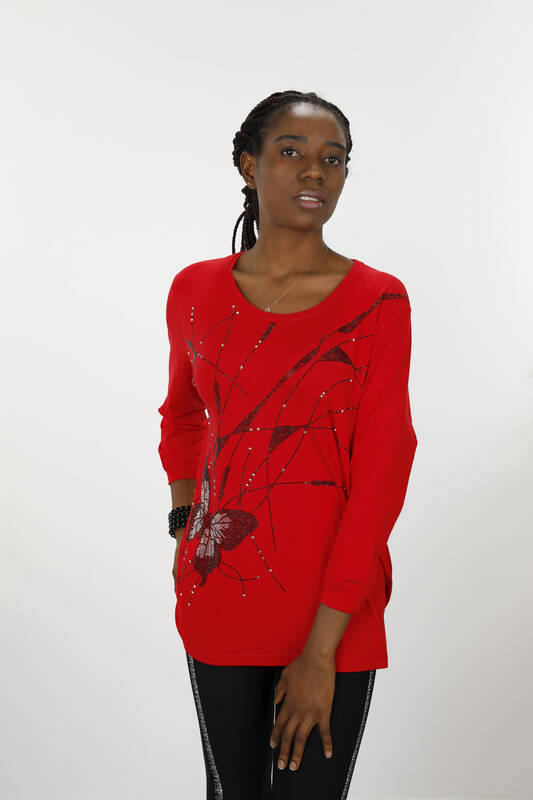 Bluză cu ridicata pentru femei Butterfly Stone Broderie Detaliu - 77912 | kazee