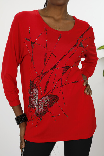 Bluză cu ridicata pentru femei Butterfly Stone Broderie Detaliu - 77912 | kazee - Thumbnail