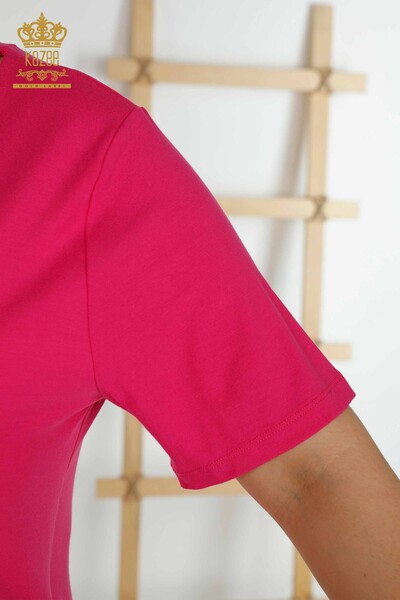 Bluză de damă cu ridicata cu guler detaliat fucsia - 79311 | KAZEE - Thumbnail