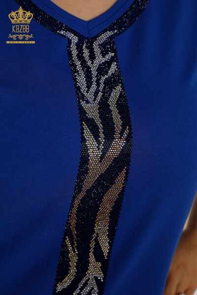 Bluză de damă cu ridicata cu piatră leopard brodate Saks - 79242 | KAZEE - Thumbnail