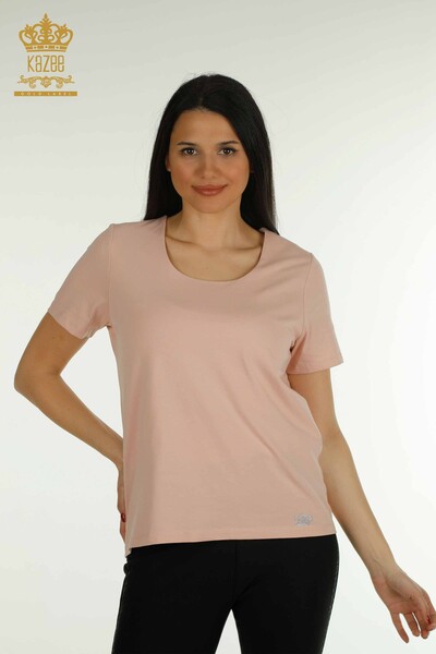 Bluză cu ridicata pentru femei Logo Pudră - 79560 | KAZEE - Thumbnail