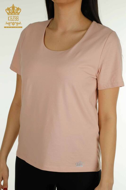 Bluză cu ridicata pentru femei Logo Pudră - 79560 | KAZEE