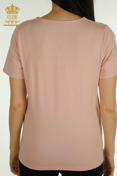 Bluză cu ridicata pentru femei Logo Pudră - 79560 | KAZEE - Thumbnail