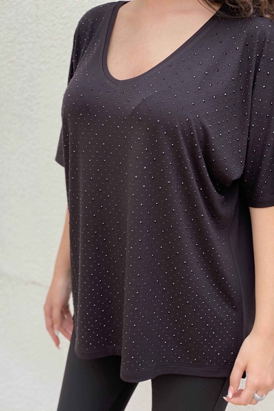 Bluză cu ridicata pentru femei cu mânecă liliac cu decolteu în V Stone - 77399 | Kazee - Thumbnail