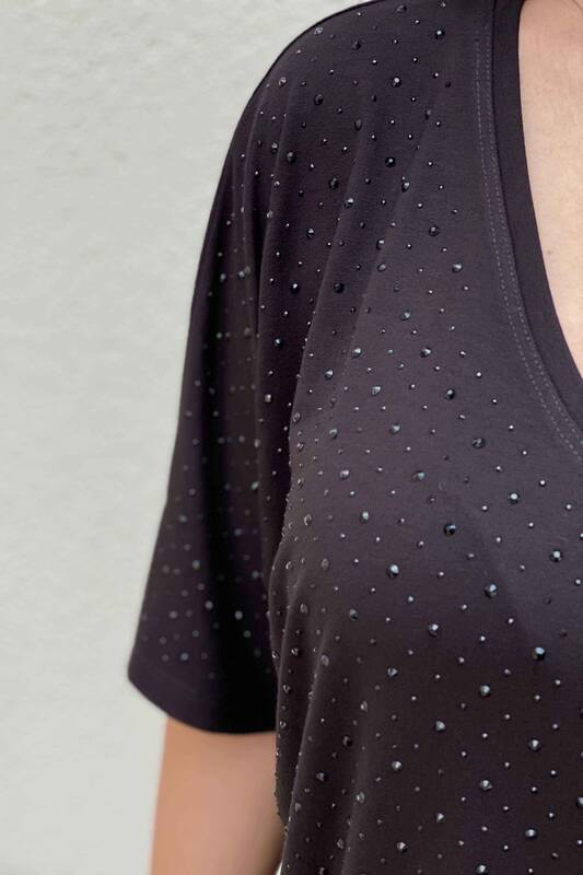 Bluză cu ridicata pentru femei cu mânecă liliac cu decolteu în V Stone - 77399 | Kazee