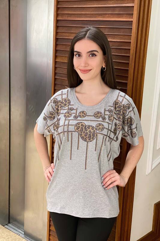 Bluză cu ridicata pentru femei cu mânecă liliac cu pietre colorate - 77504 | Kazee