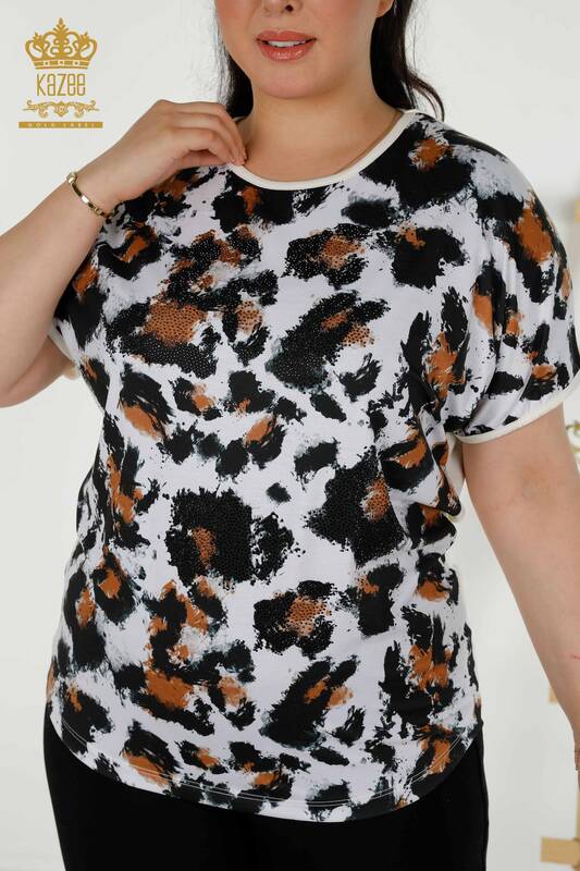 Bluză cu mânecă scurtă pentru femei leopard Digital - 12090 | KAZEE