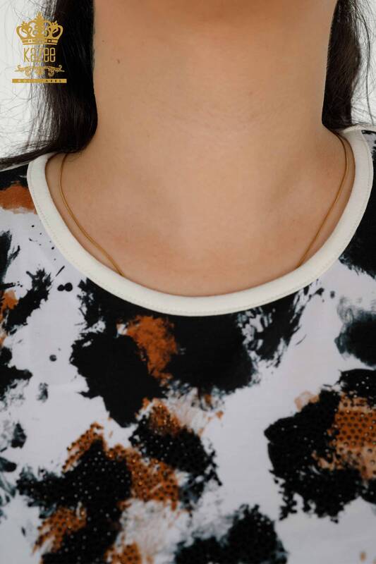 Bluză cu mânecă scurtă pentru femei leopard Digital - 12090 | KAZEE