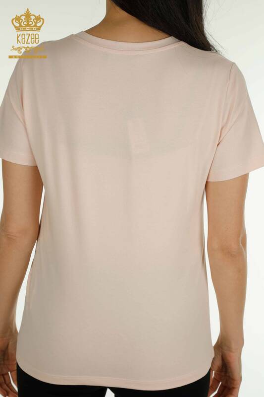Bluză de damă cu ridicata - Mânecă scurtă - pudră ușoară - 79561 | KAZEE