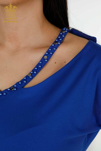 Bluză de damă cu ridicata cu mărgele Saks brodate de piatră - 79200 | KAZEE - Thumbnail