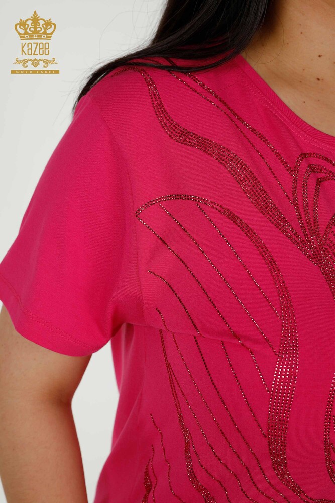 Bluză de damă cu ridicata cu piatră brodata fucsia - 79329 | KAZEE - 4