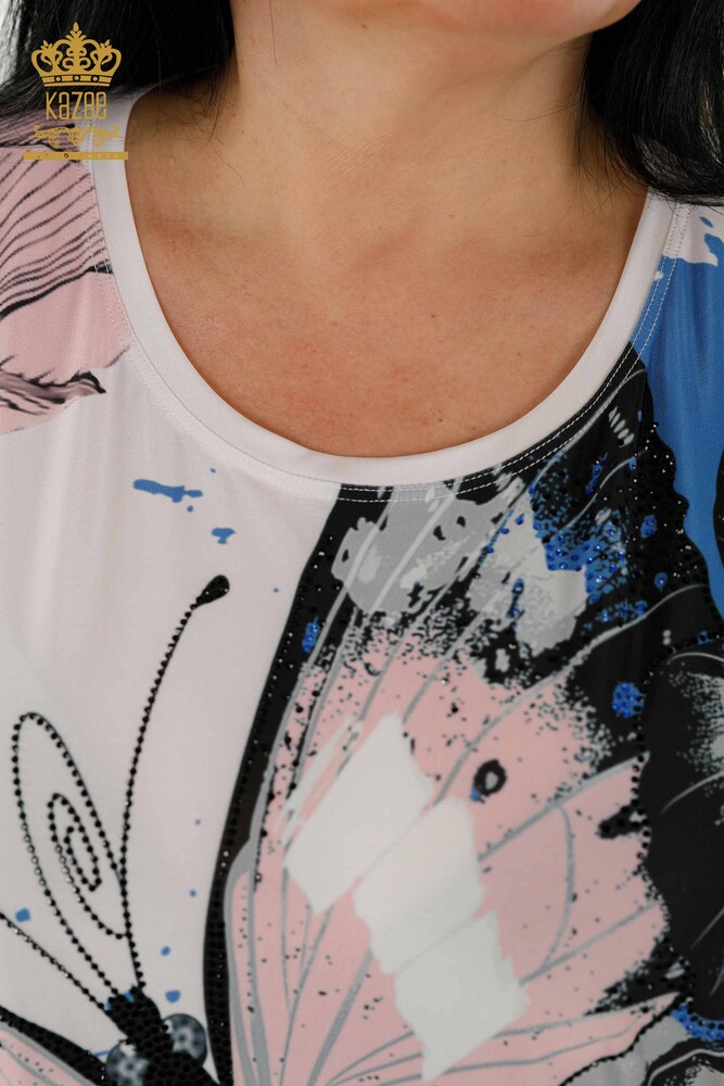 Bluză de damă cu ridicata Pulbere cu model fluture - 77900 | KAZEE - 4