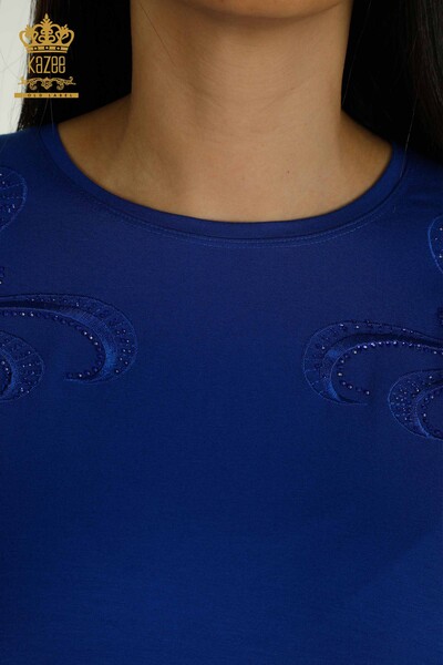 Bluză de damă cu ridicata Saks brodat cu piatră - 79057 | KAZEE - Thumbnail