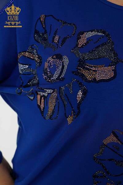 Bluză de damă cu ridicata Saks brodat cu piatră - 79084 | KAZEE - Thumbnail