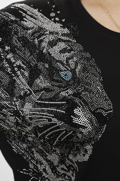 Bluză de damă cu ridicata cu detaliu tigru brodat cu piatră - 77966 | kazee - Thumbnail