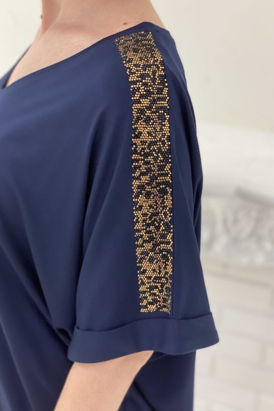 Bluză de damă cu ridicata cu imprimeu tigru detaliat cu pietre - 77603 | Kazee - Thumbnail