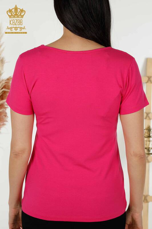Bluză de damă cu ridicata cu umăr fucsia - 79220 | KAZEE
