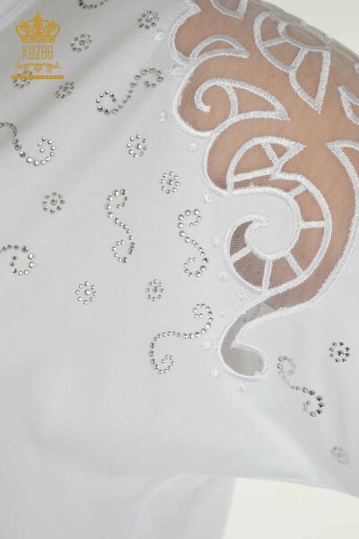 Bluză cu ridicata pentru femei - Umăr Tulle Detaliat - Alb - 79456 | KAZEE - Thumbnail