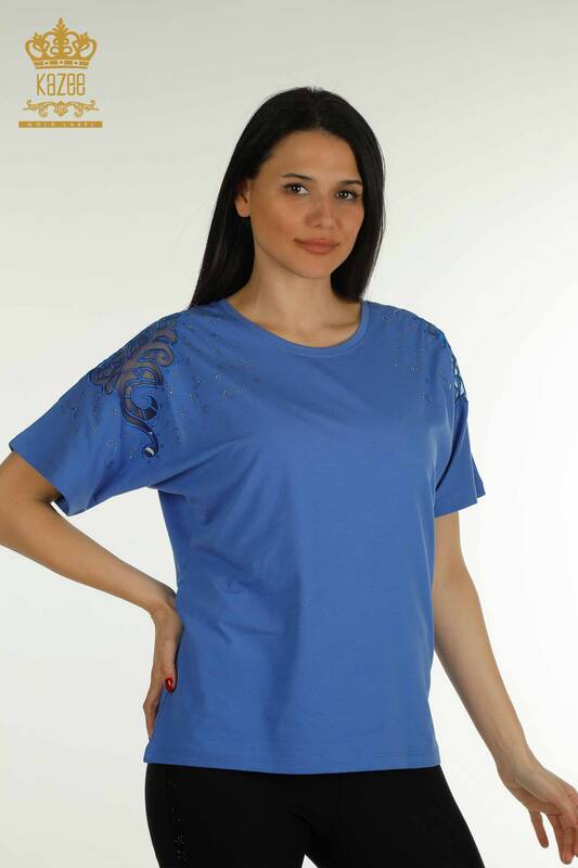 Bluză cu ridicata pentru femei - Umăr Tulle Detaliat - Saks - 79456 | KAZEE