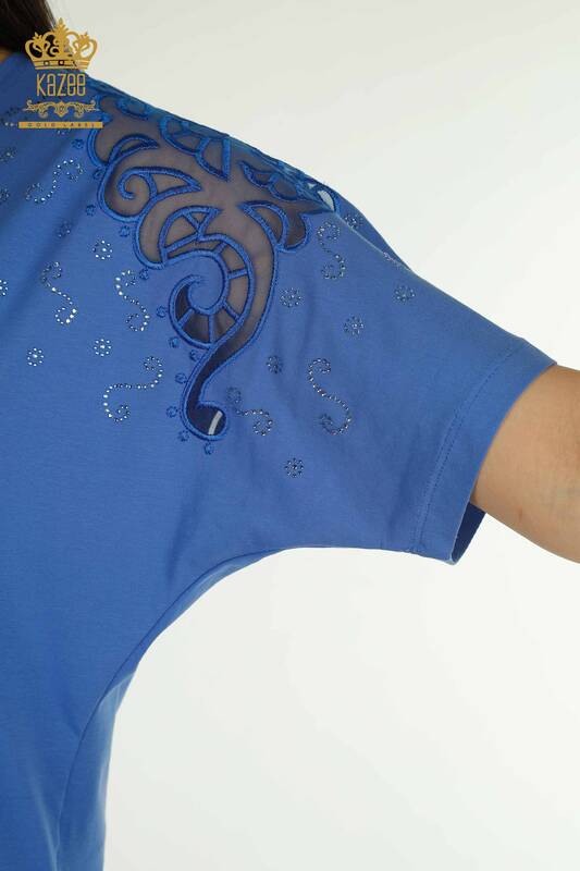 Bluză cu ridicata pentru femei - Umăr Tulle Detaliat - Saks - 79456 | KAZEE