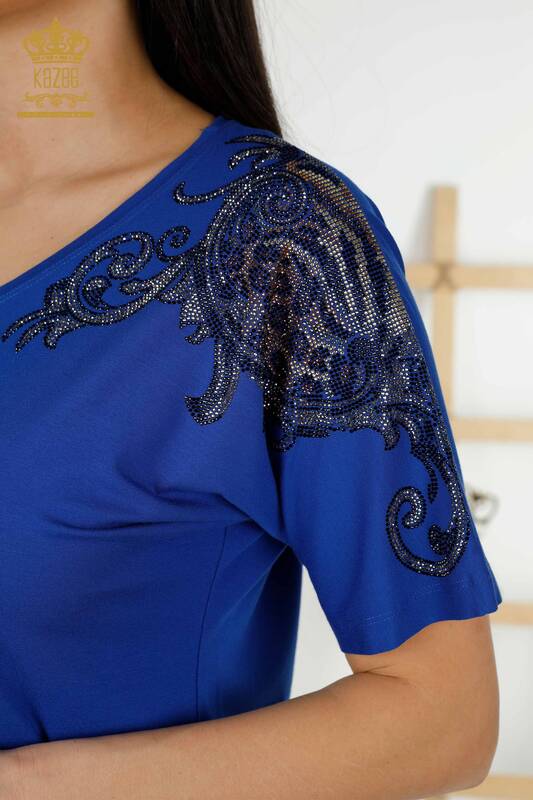 Bluză de damă cu ridicata cu umăr Saks - 79054 | KAZEE