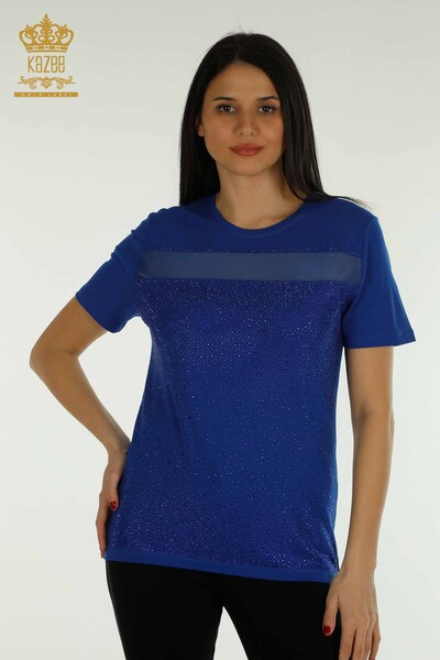 Bluză de damă cu ridicata cu piatră de cristal brodat Saks - 79101 | KAZEE - Thumbnail